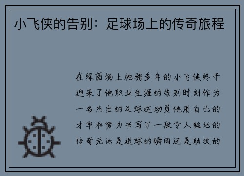 小飞侠的告别：足球场上的传奇旅程