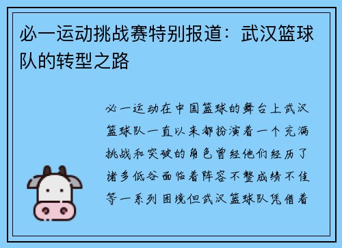 必一运动挑战赛特别报道：武汉篮球队的转型之路